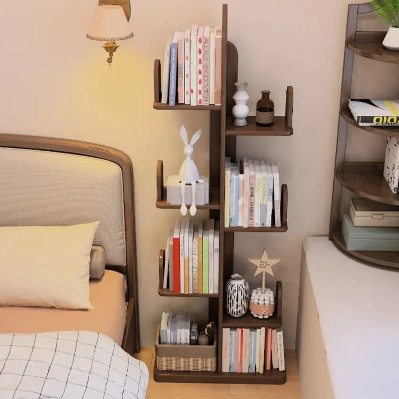 Solid wood cactus bookshelf floor-standing tree-shaped storage rack, thickened bedside