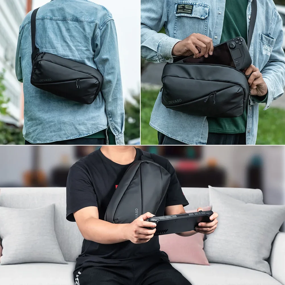 Travel Protective Shoulder Bag Large Capacity Game Controller Carry Bag PU Leather for DEVASO Steam Deck/ROG ALLY