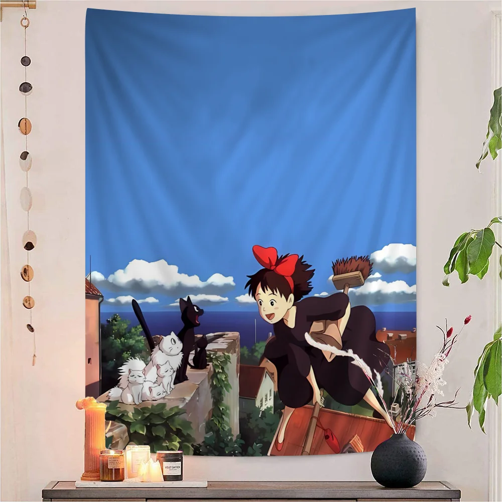 K-Kikis D-Delivery S-Service Anime Colorful Tapestry Wall Hanging Hippie Flower Wall Carpets Dorm Decor Japanese Tapestry