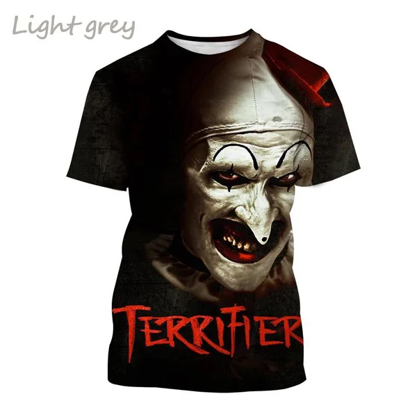 2023 Fashion Hot Sale Terrifier 3D Printing T-Shirt Horror Movie Casual Top Clown Unisex Round Neck Short Sleeves