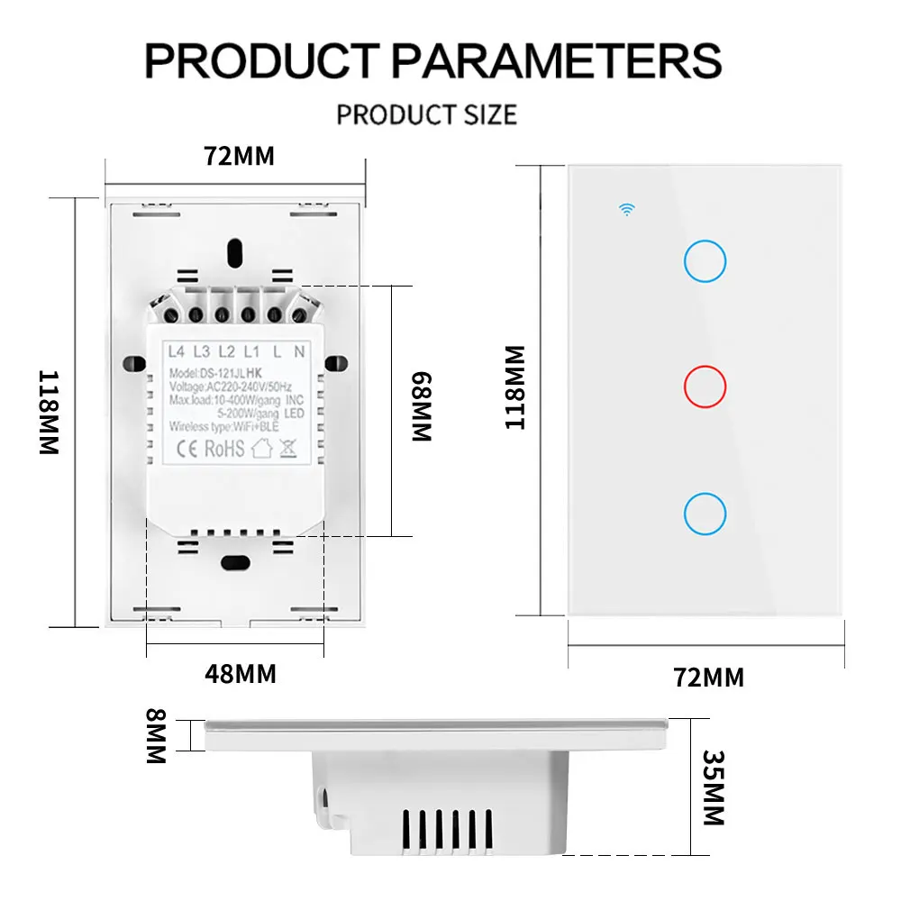 Apple Homekit Smart Switch Keine Neutrale EU/UNS WIFI Touch Sensor Licht Schalter Smart Google Home Alexa Siri Sprachsteuerung 220V 110V