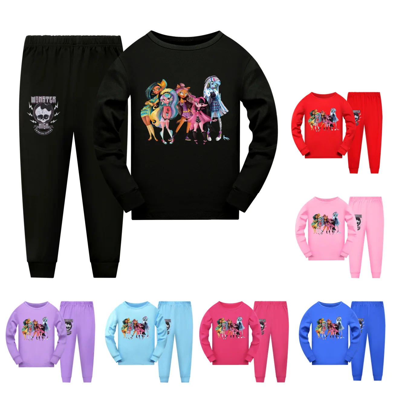 

Monster High MH Students T-Shirt Kids Long Sleeve Pajama Sets Junior Girls Long Sleeve Tops Pants 2pcs Set Boys Daily Sleepwear