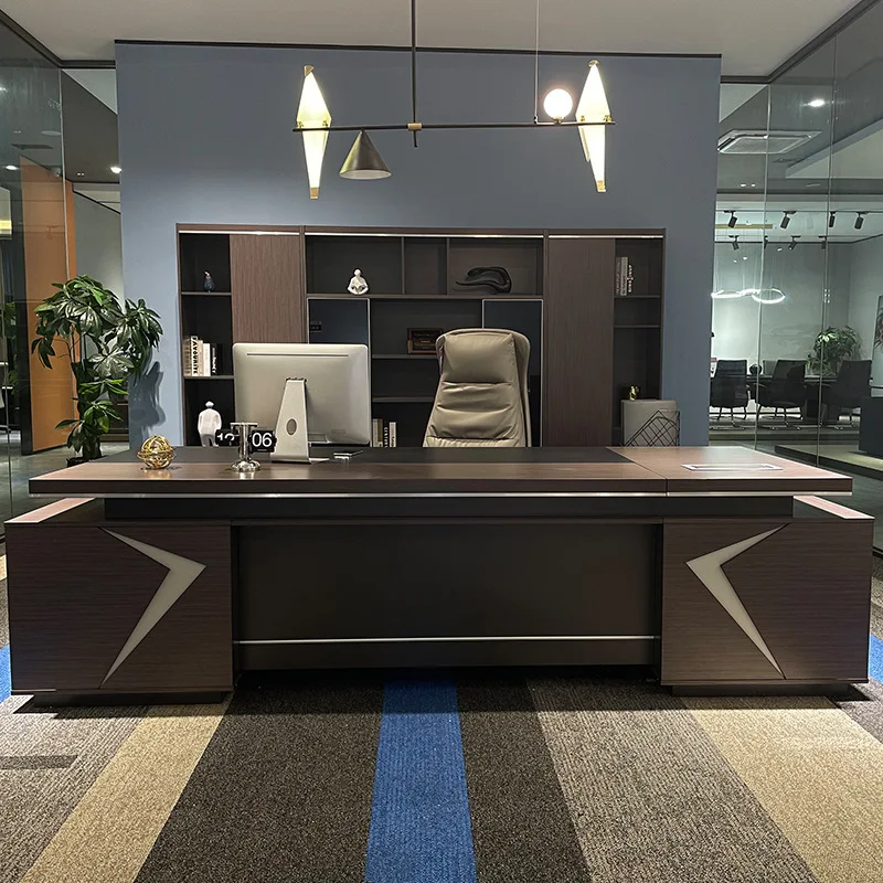

Modern light luxury office minimalist table and chair combination, large desk president table single commercial office furniture