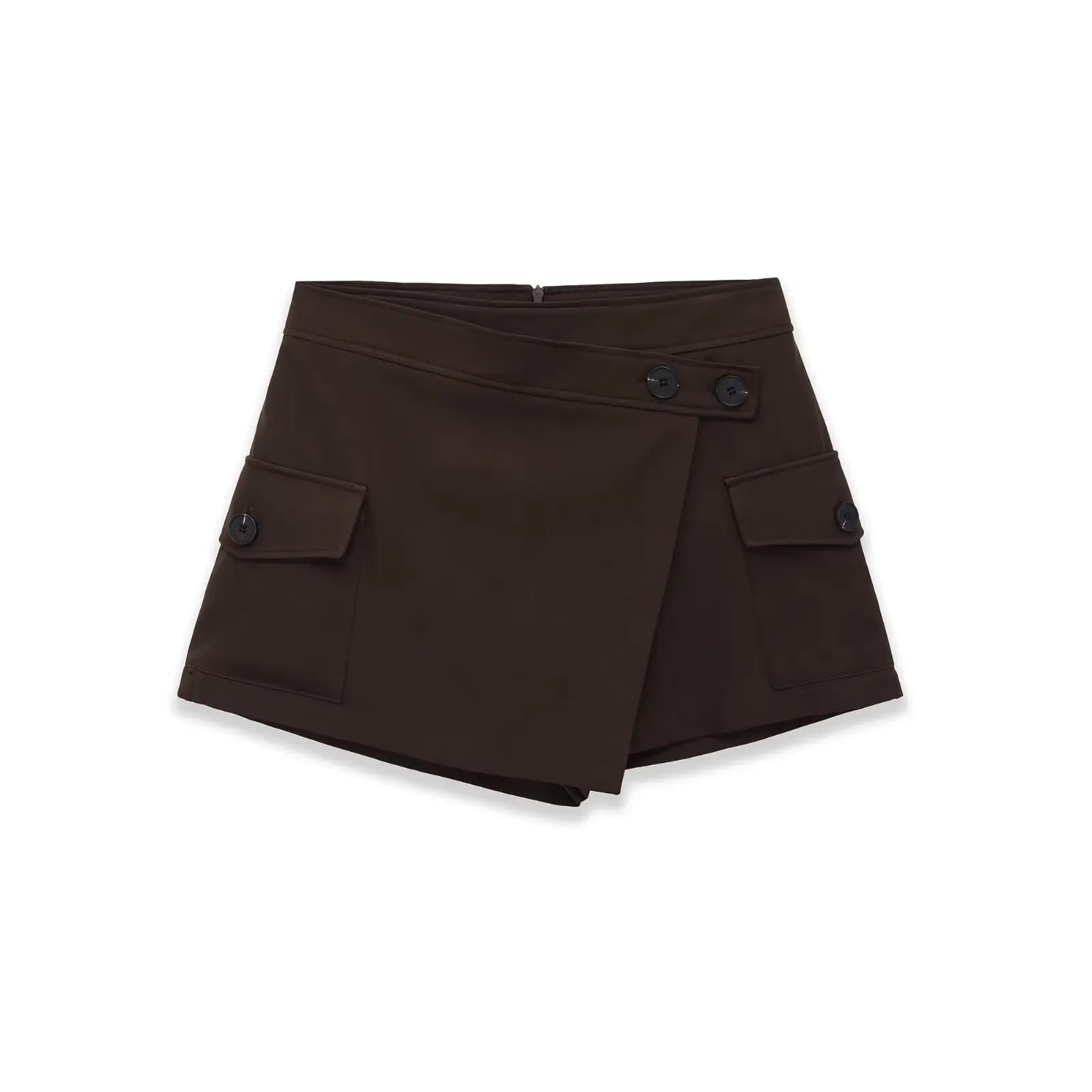 

Женская декоративная рабочая юбка-брюки с двумя карманами, коричневая, с запахом спереди, с карманами, на высокой талии, на пуговицах, мини-юбка 1DHO