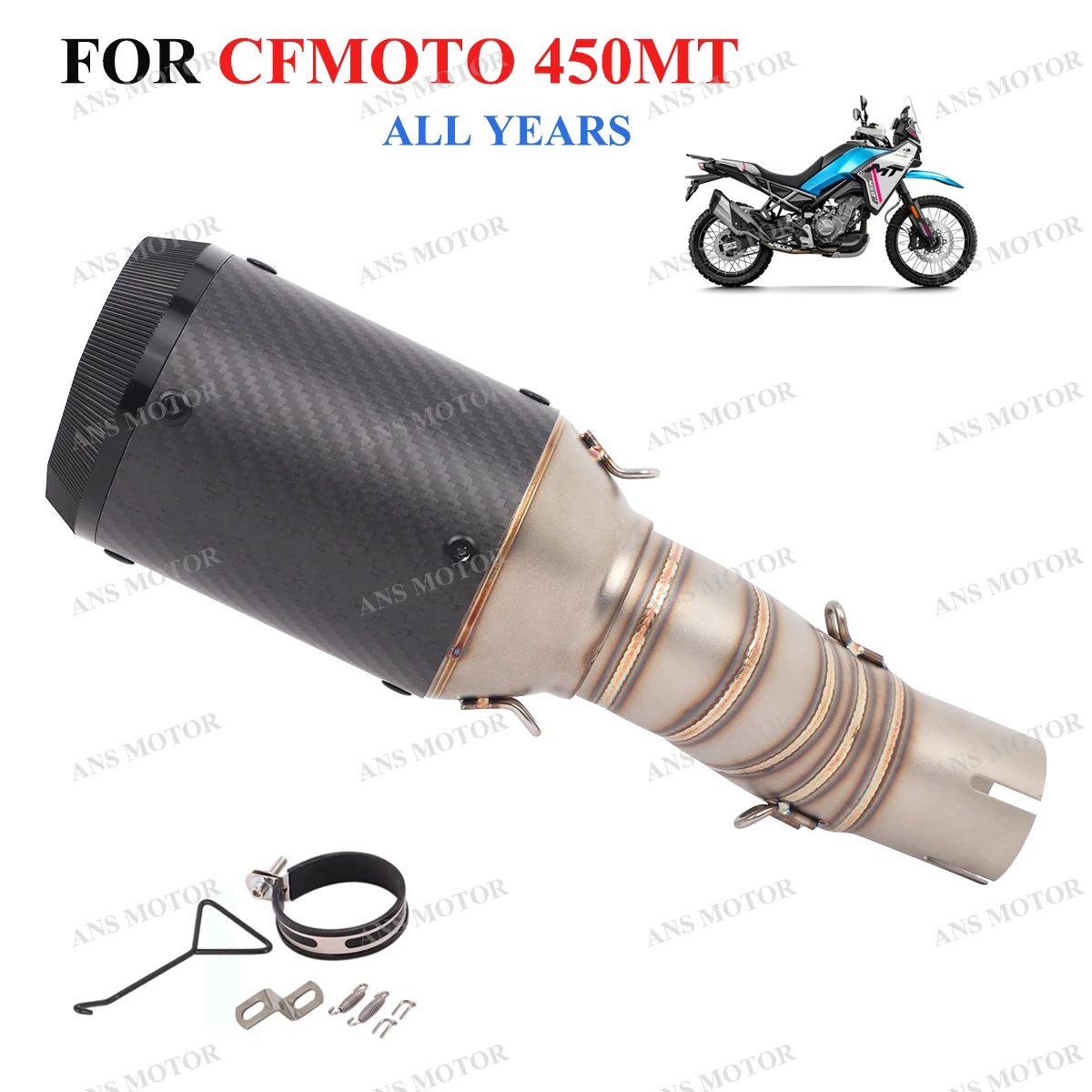 

Slip On For CFMOTO 450MT 2024 2025 Motorcycle Exhaust Modify 450MT Exhaust Muffler Escape System Middle Pipe Carbon Fiber