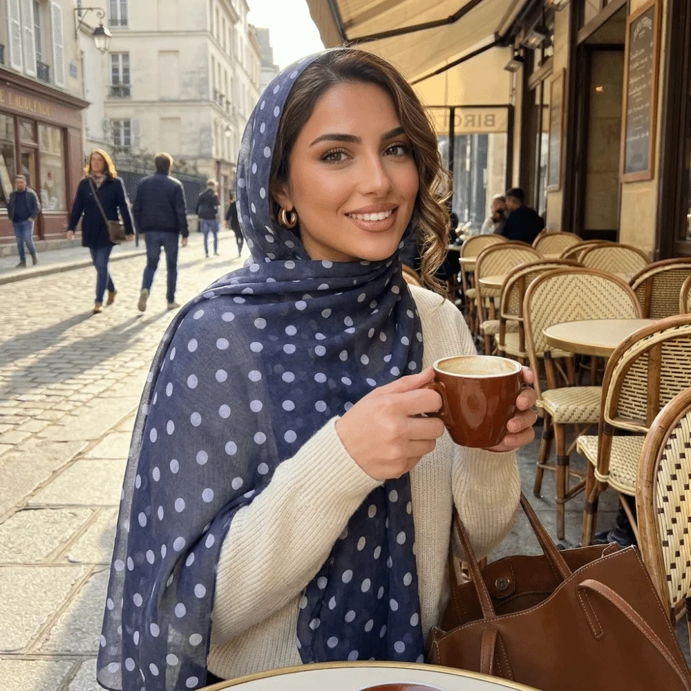 

Breathable Cotton Long Scarf Versatile Lightweight Polka Dot Shawl Stylish Head Decoration Classic Pattern Headscarf