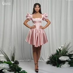 Qanz Simple Pink Short Homecoming Dresses Puff Sleeves Satin Cocktail Dresses Above Kneen Corset  Club Party Night Customized