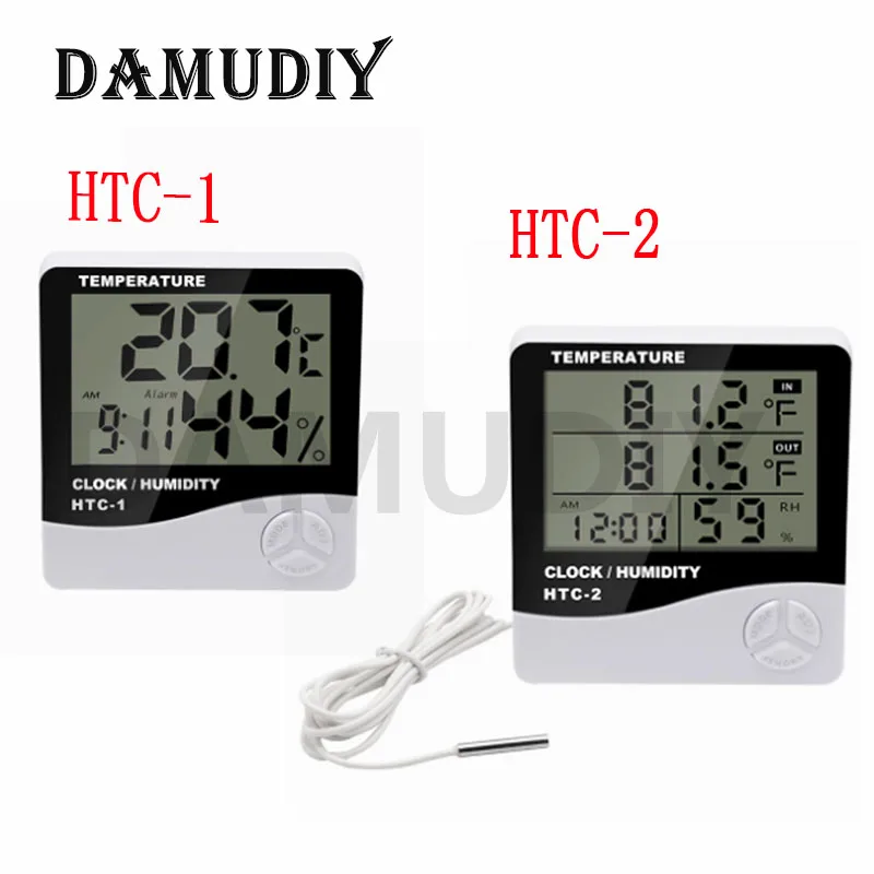 LCD Electronic Digital Temperature Humidity Meter Thermometer Hygrometer Indoor Outdoor Weather Station Clock HTC-1 HTC-2