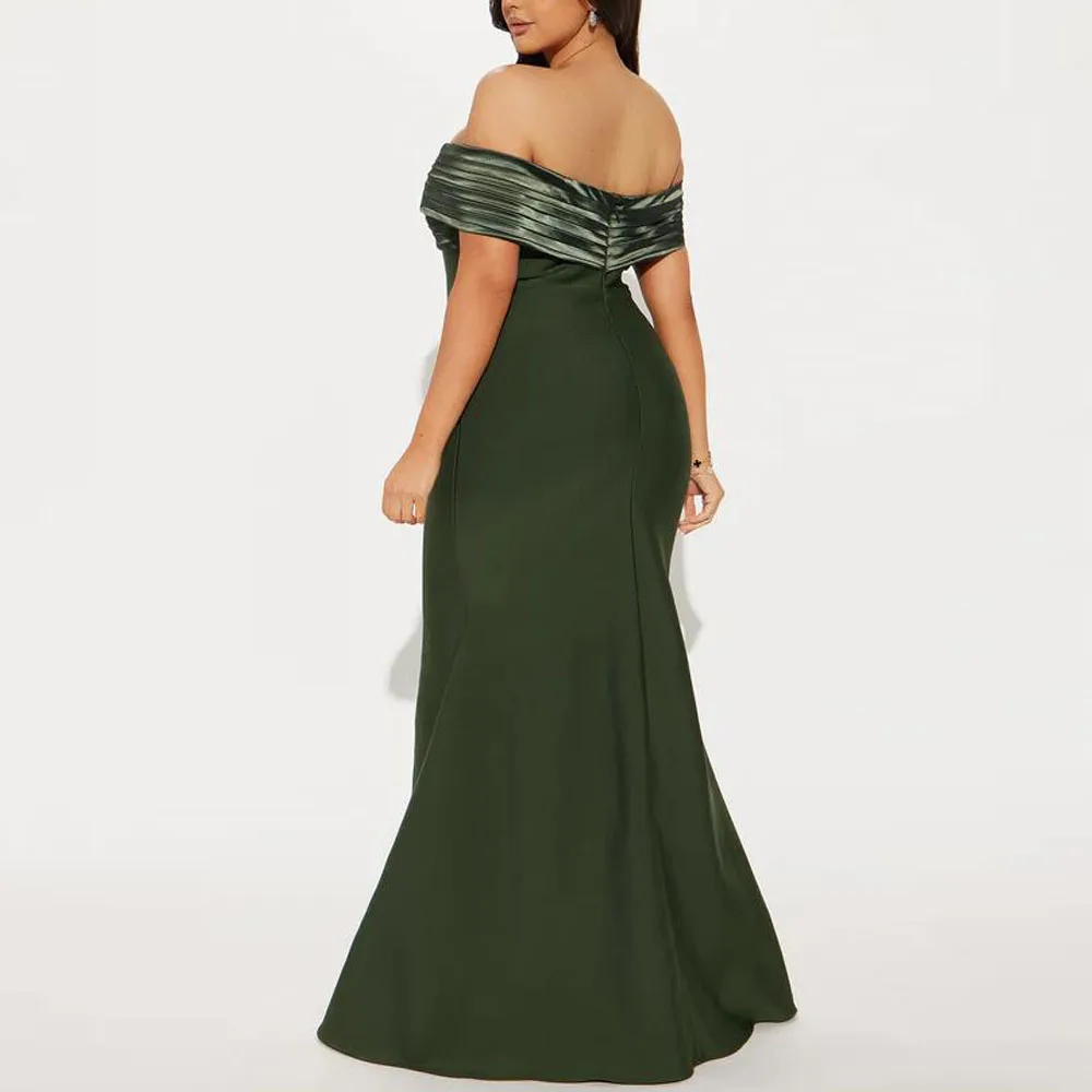 Abiti da sera a sirena personalizzati con spalle scoperte Abito da ballo formale con scollo a cuore pieghettato Abiti da festa in raso verde oliva