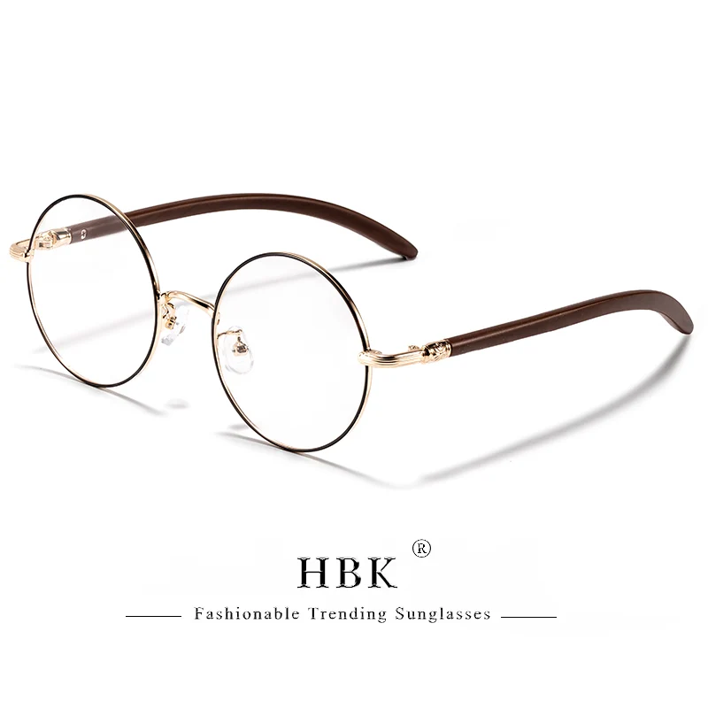 HBK Retro Anti-Blaulicht-Brille für Damen, runder Rahmen, Holzmaserung, Metallrahmen, Herrenmodell mit flachem, leichtem Rahmen, hochwertige Brillen – Detail 10