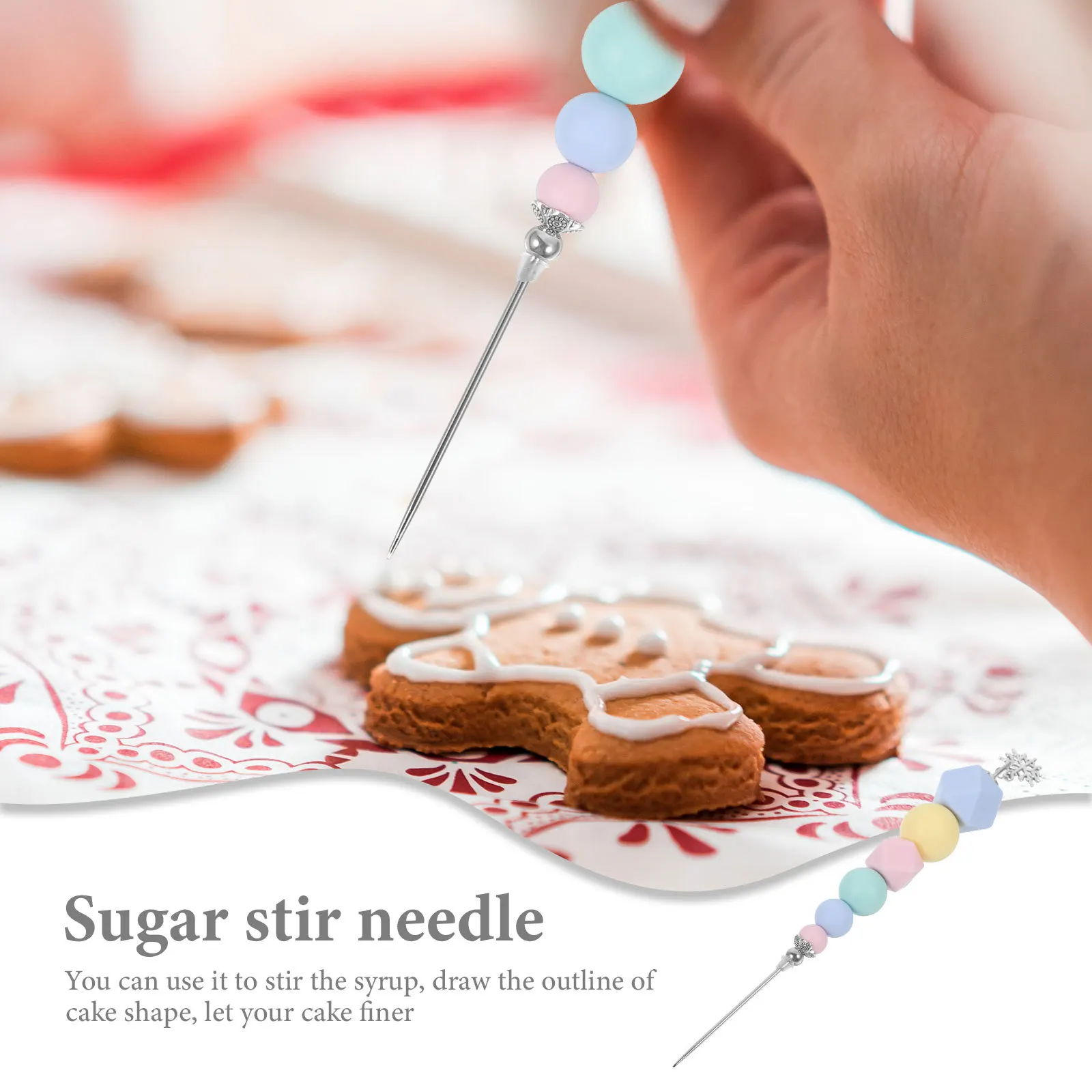 

Colorful Sugar Stir Needle with Adorable Pendant Design Cookie Scribe Tool for Baking Cakes Biscuits Frosting Decoration