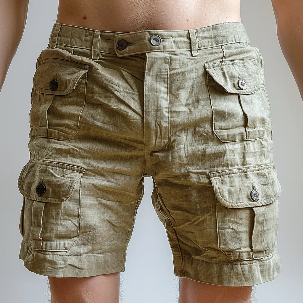 Linen Baggy Cargo Shorts Men