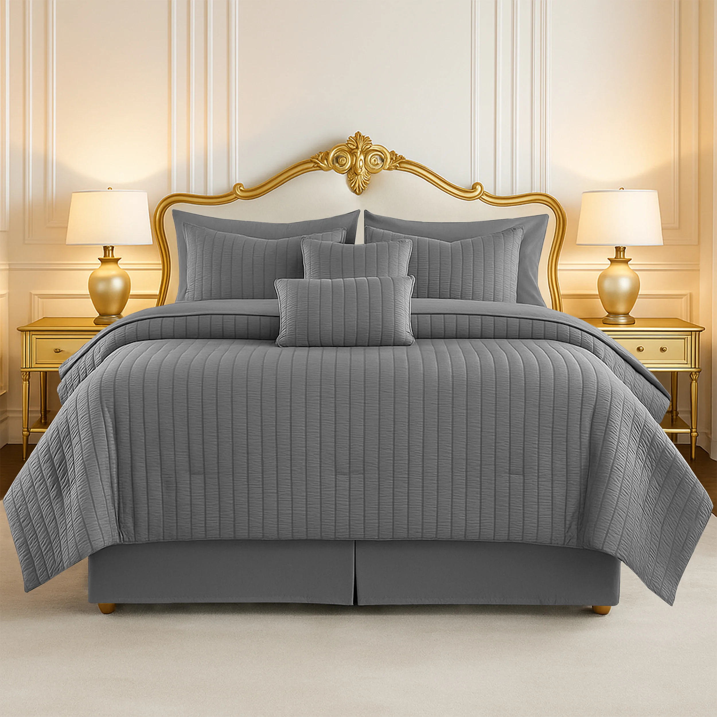 

10-Piece Lightweight Comforter Set with Sheets – All-Season Bed in a Bag Bedding for a Luxurious Sleep, Includes: Comforter, Bed Skirt (16" deep), Flat Sheet, Fitted Sheet, Solid Pillowcases, Pillow Shams, Decorative Cushion, and Breakfast Pillow.