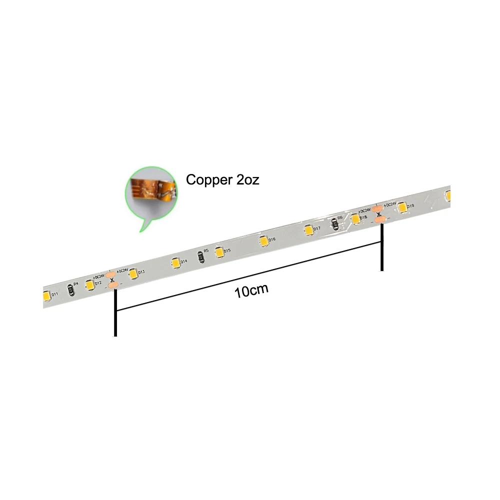 Ra97 썬라이크 LED 스트립, 24V, 5m, 60LED/m, IP20 방수 PCB 폭 8mm, 컷 유닛 100mm