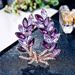 2024 New Crystal Purple Crystal Bauhinia Bouquet Brooches for Women Rhinestone Flower Lapel Pins Fashion Jewelry