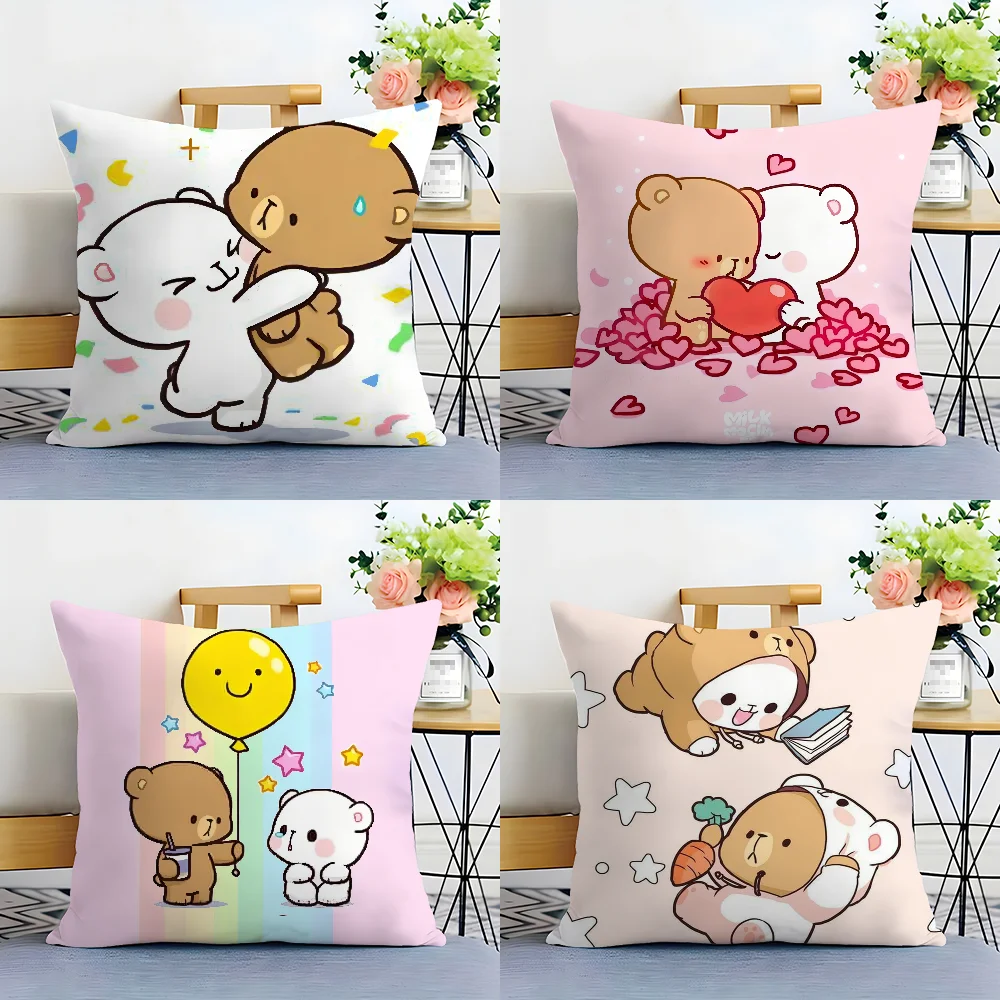 Milk And M-Mocha Bear Pillow Case Plush Fabric Soft  Pillowcase Double Sided Print Cushion Cover Household Gifts