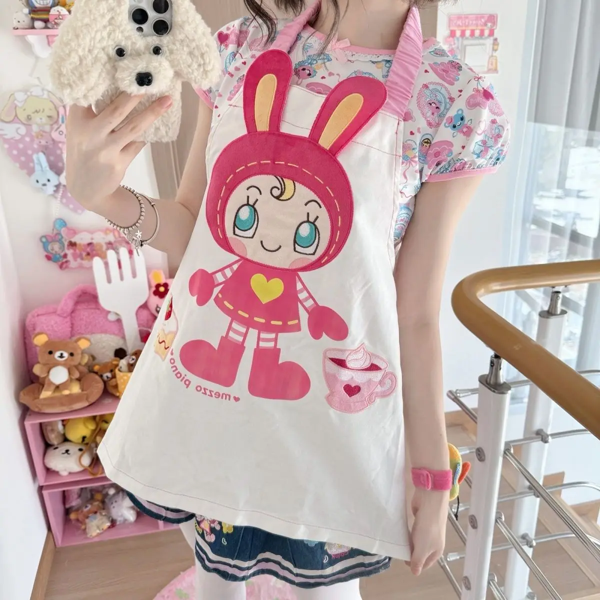 Japanese Subculture All Match Coverall Apron Summer New Cartoon Mp Embroidery Jojifuku All Match Sweet Girl Denim Y2k Apron