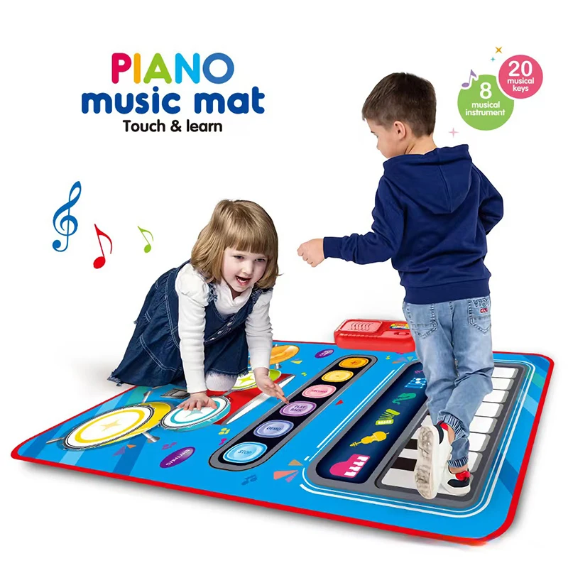 

2 In 1 Musical Play Mat Toys for Toddler Piano Keyboard & Jazz Drum Music Sensory Play Mat Baby Music Instrument Education Toys