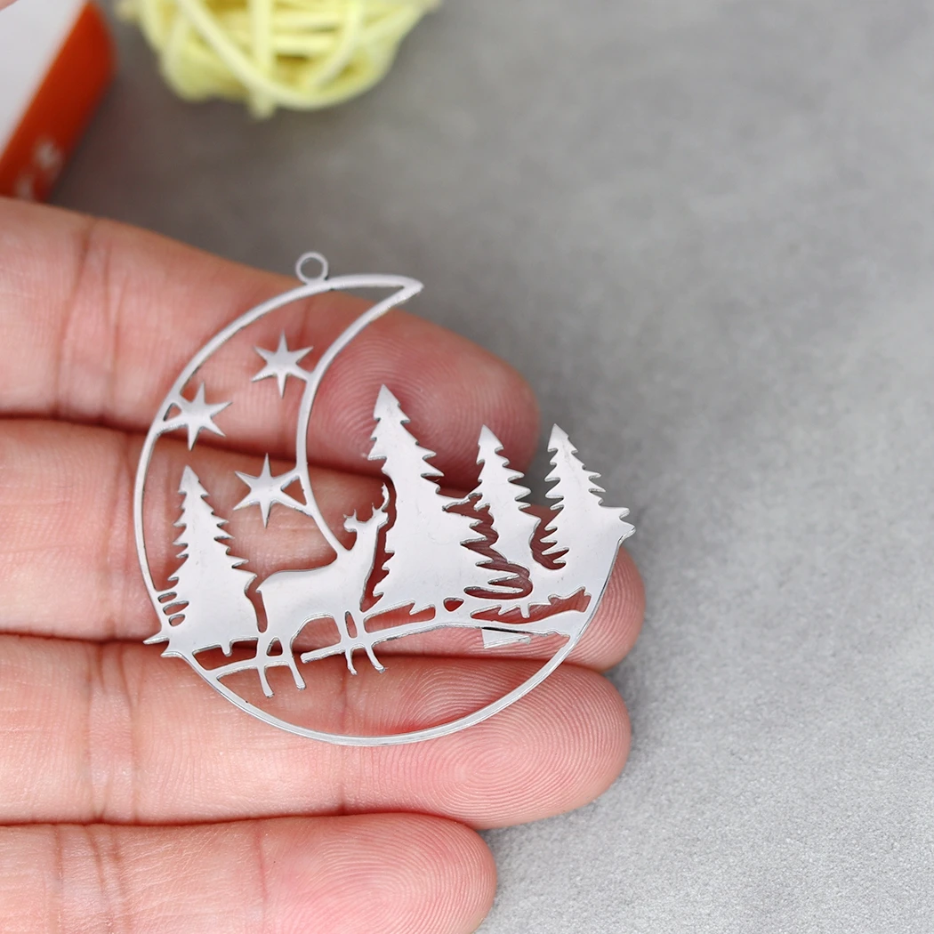 3pcs Christmas Gifts Romantic Moon Deer Tree Stainless Steel Pendant DIY Craft Earrings Necklace Women Charms for Jewelry Making