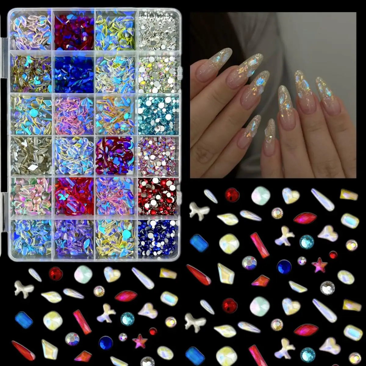 

1Box 3D Shiny Irregular Rhinestones Nail Charms Multicolor Flatback Rhinestones Nail Art Decoration DIY Accessories Crafts