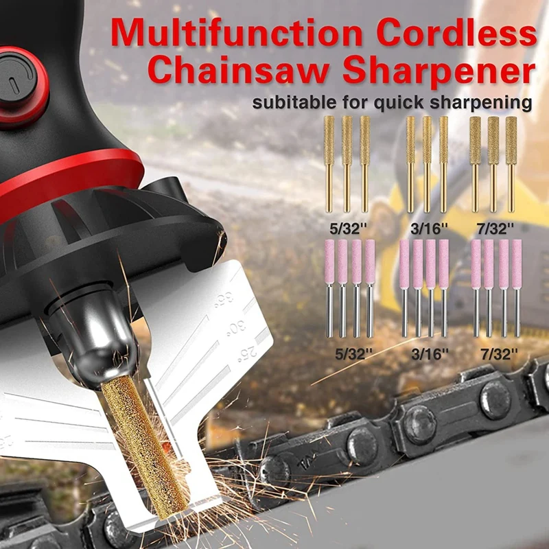 NEW-Chainsaw Sharpener Cordless, Electric Handheld Chainsaw Sharpening Kit,With 54Pcs Sharpening Wheels, Angle Attachment