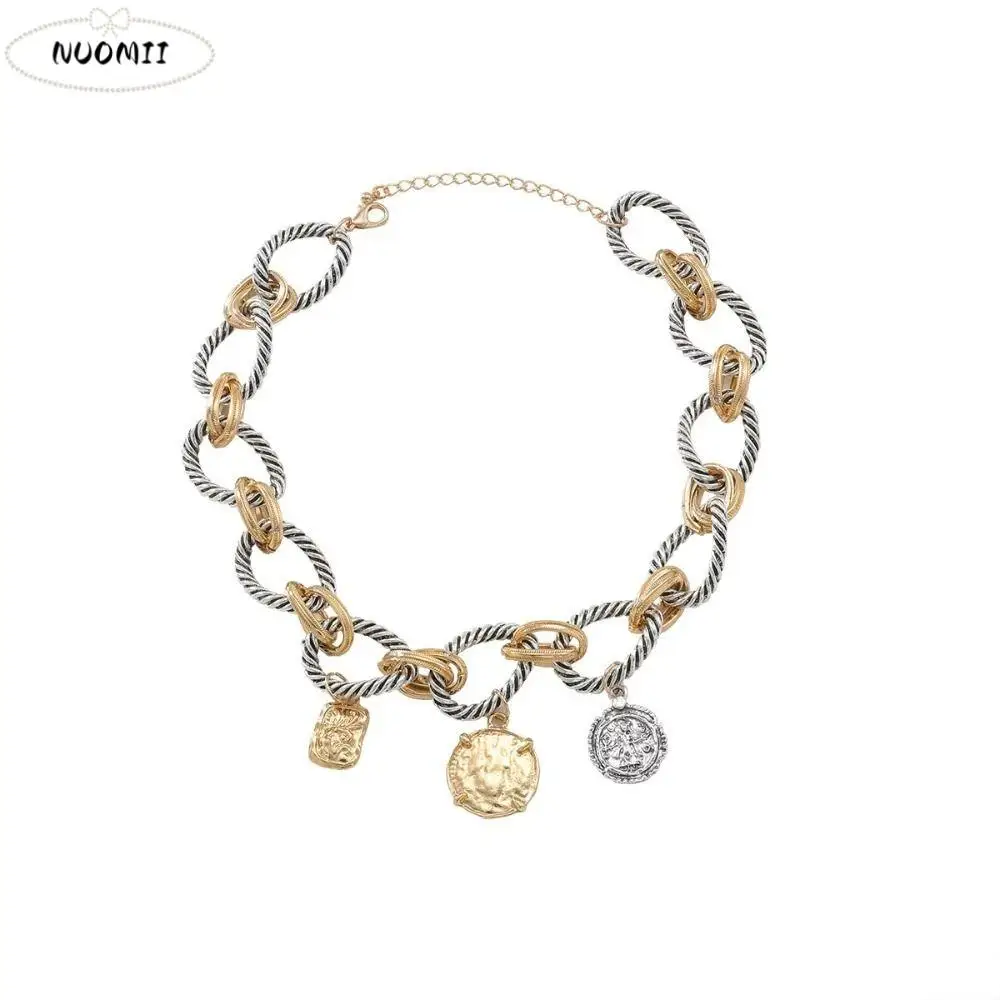 شخصية الموضة الكوبية سلسلة القلائد خمر مزدوجة اللون هندسية قلادة معدنية هدية الرقبة مجوهرات للحزب #1