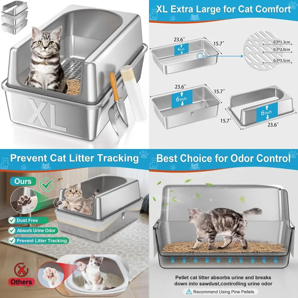 

Ящик для просеивания лотков из нержавеющей стали для кошек с высокими сторонами и крышкой, идеально подходит для древесных или сосновых пеллет, улучшенная система ситери для
