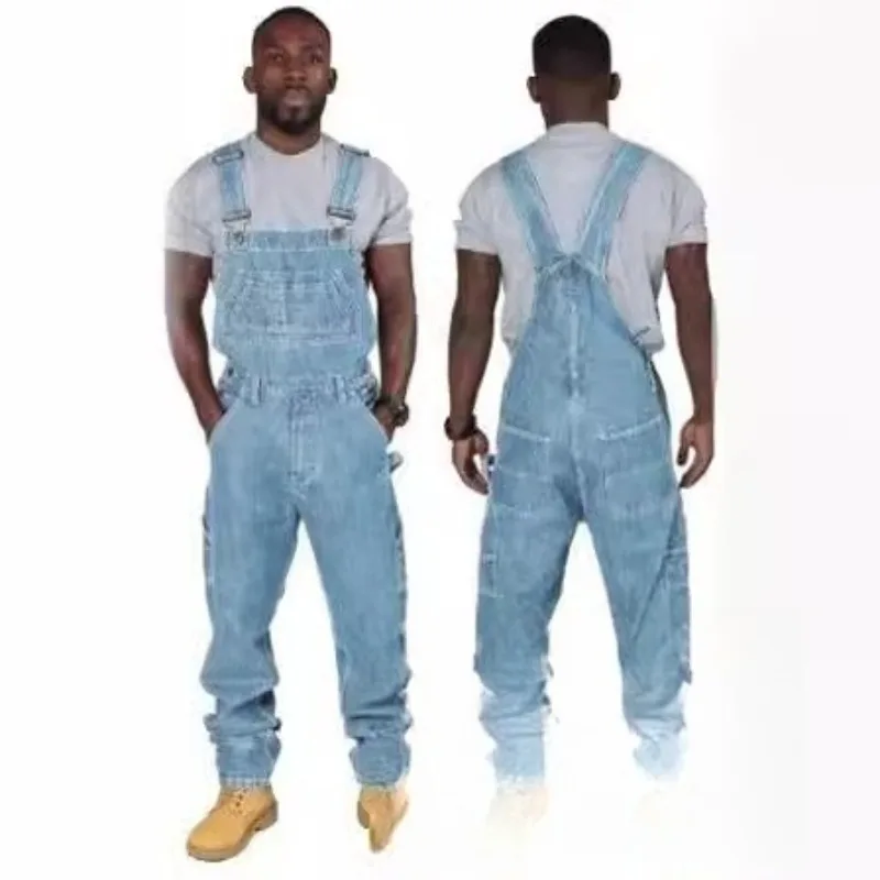 

Модные мужские джинсовые комбинезоны с эффектом потертости и рваными элементами, длинные брюки