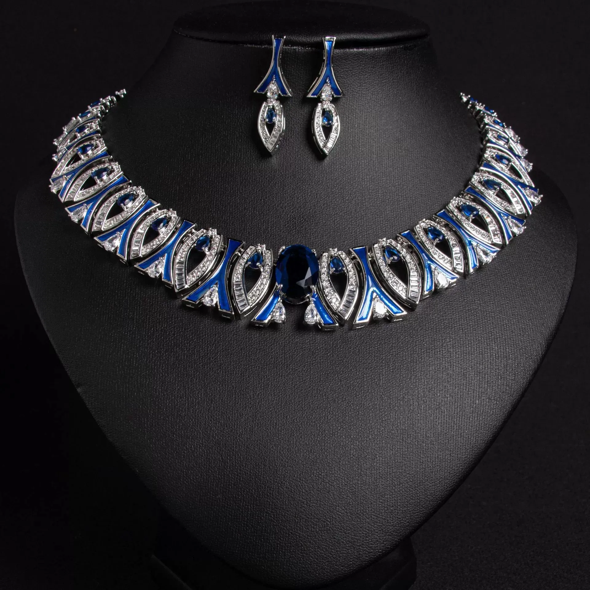 Fashion Dubai Nigeria UAE Wedding Jewelry Set Red CZ Zircon Women Jewelry Drop Pendant 2-piece Necklace Earring Set