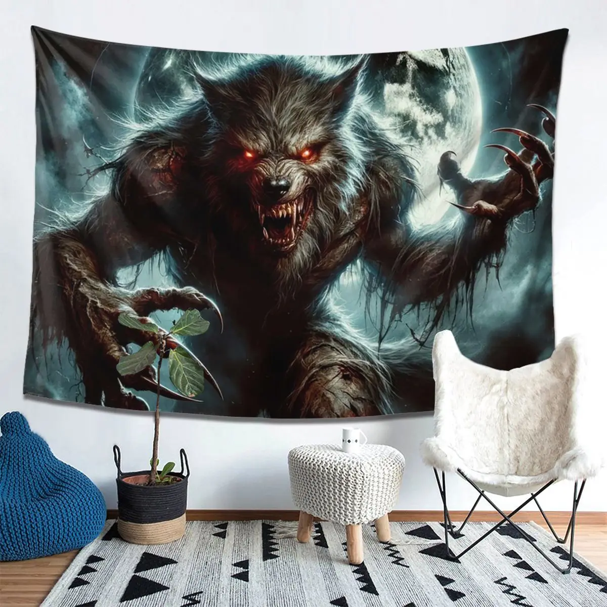 

Werewolf In The Moonlight Tapestry Decor Art Aesthetic Tapestries for Living Room Bedroom Home Wall Cloth Wall Hanging