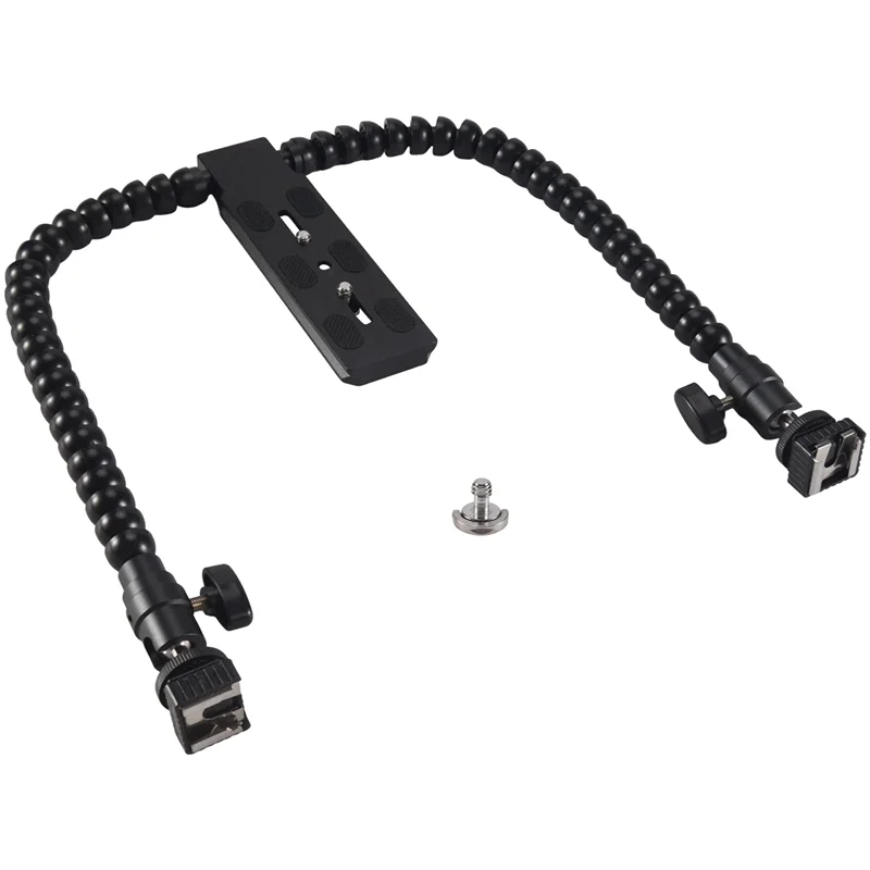 ABGI-2X Baru Fleksibel Dual Arm Hot Shoe Flash Bracket Mount Holder untuk Canon Nikon Pentax Makro Shot Aksesoris Kamera