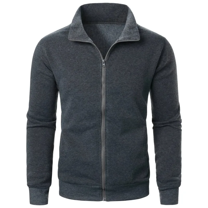 

Men's casual sports zipper stand collar hoodie coat men's solid color cardigan