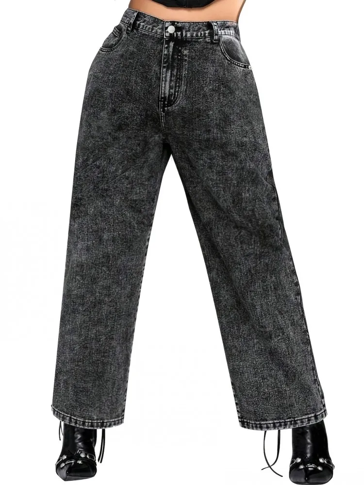 

L-8XL Джинсы больших размеров Женские эластичные длинные брюки с высокой талией Осень-зима Модный принт Большой размер 3XL Офисные женские брюки большого размера