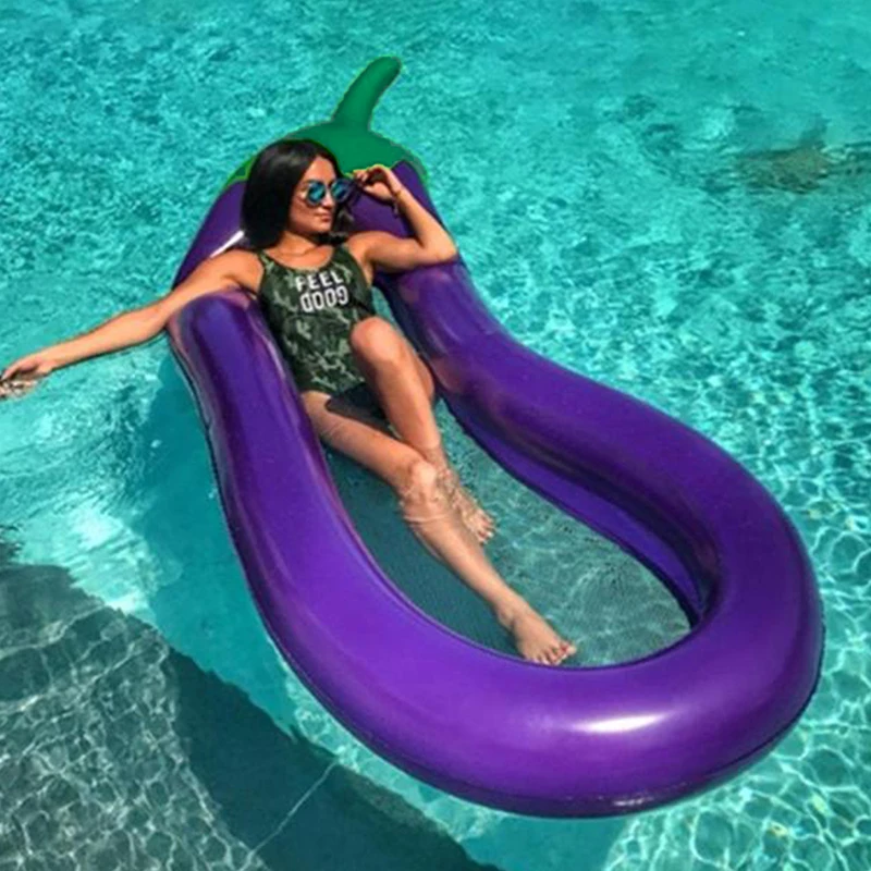 1Pcs 180cm Giant Inflatable Pool Float Eggplant Shape Mattress Swimming Circle For Adult