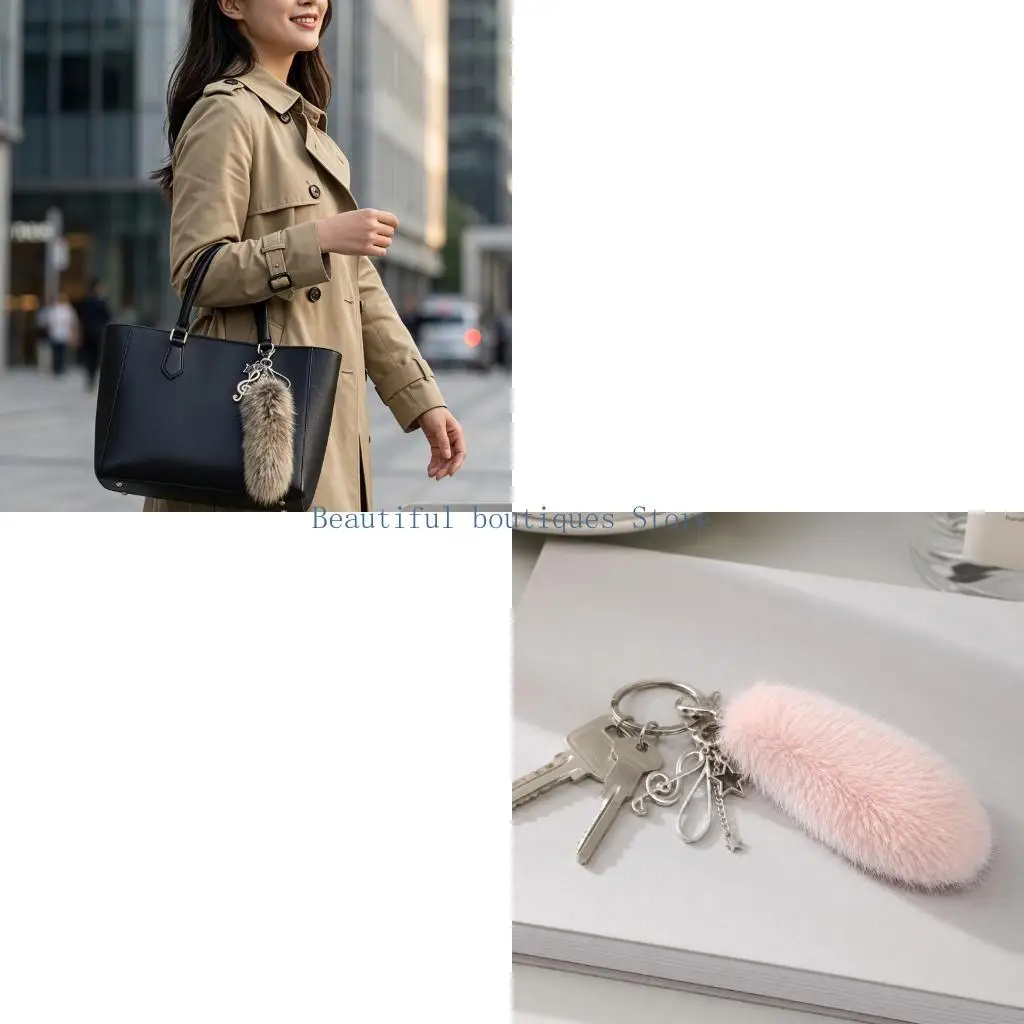 U4LF Plush Tail Purse Charm Soft Keychain Accent with Metal Clasp for Bags Backpacks Zippers and Key Rings Daily Carry