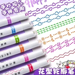 3/6/8pcs Line Shaped Highlighter Roller Tip Curve Liner Marker Pens Kawaii Graffiti Pen Korean Stationery School Office Supplies