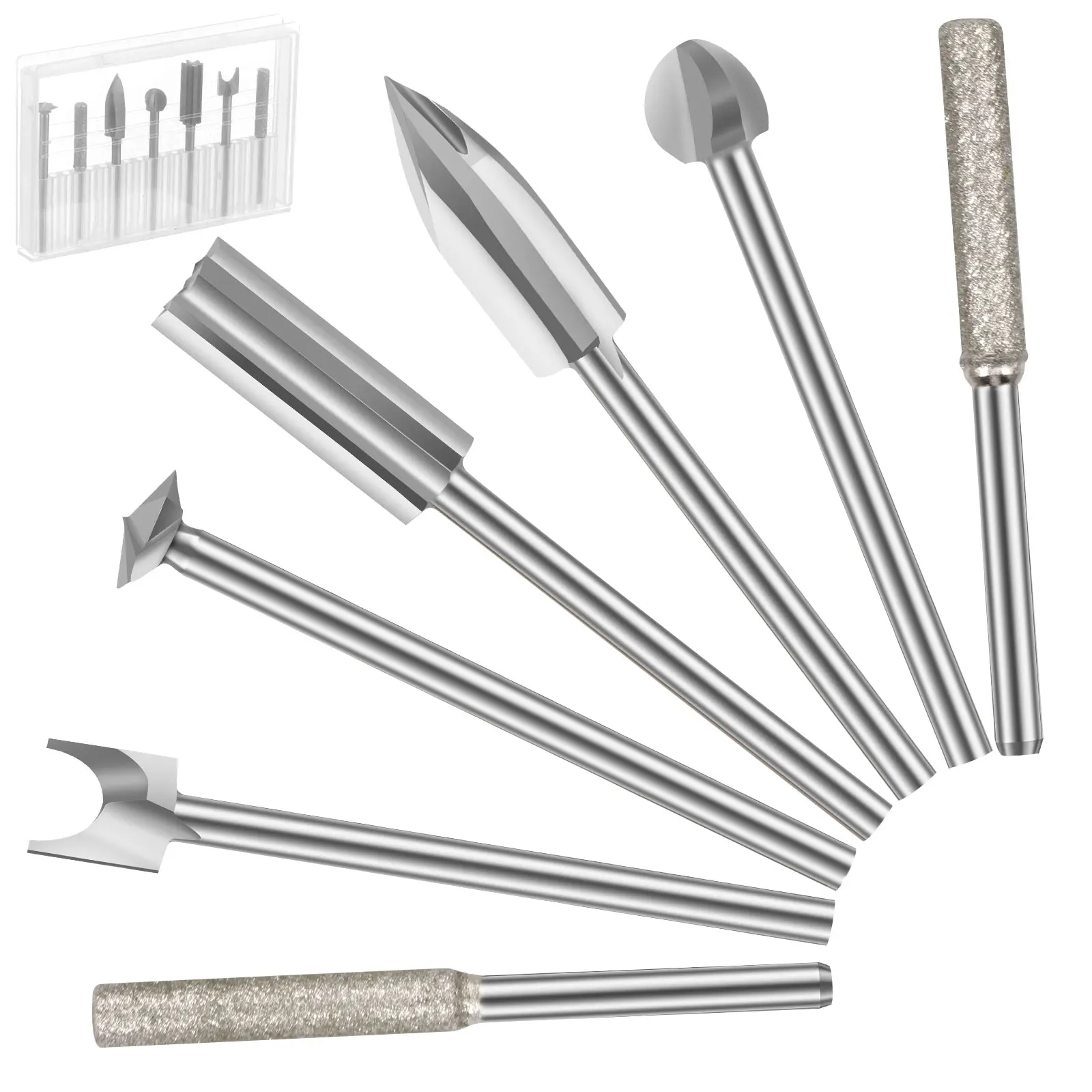 Set Pahat Kayu, Set Bor Ukir Kayu dengan Shank 1/8 inci, Aksesoris Alat Putar untuk Ukiran Kayu DIY, Pengukiran, Pengeboran