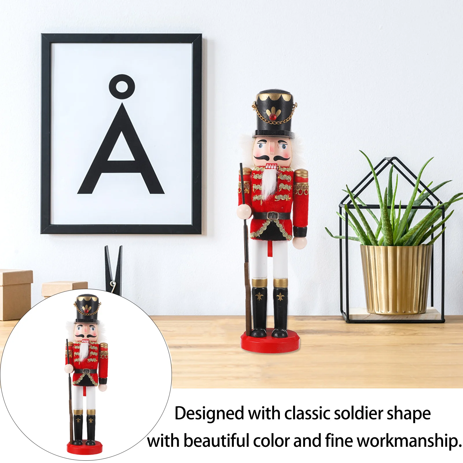 

Wooden Nutcracker Soldier Figure Decor Painted Walnut Soldier Desktop Ornament For Home Office Decoration Kids Gift