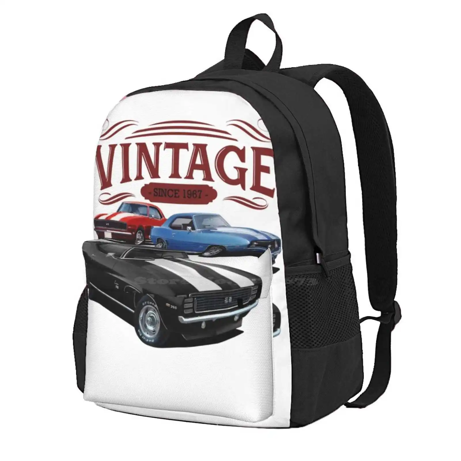 

Vintage Camaros Hot Sale Schoolbag Backpack Fashion Bags Camaros Classic American Cars Muscle Old Red Blue Black Camaro Ss