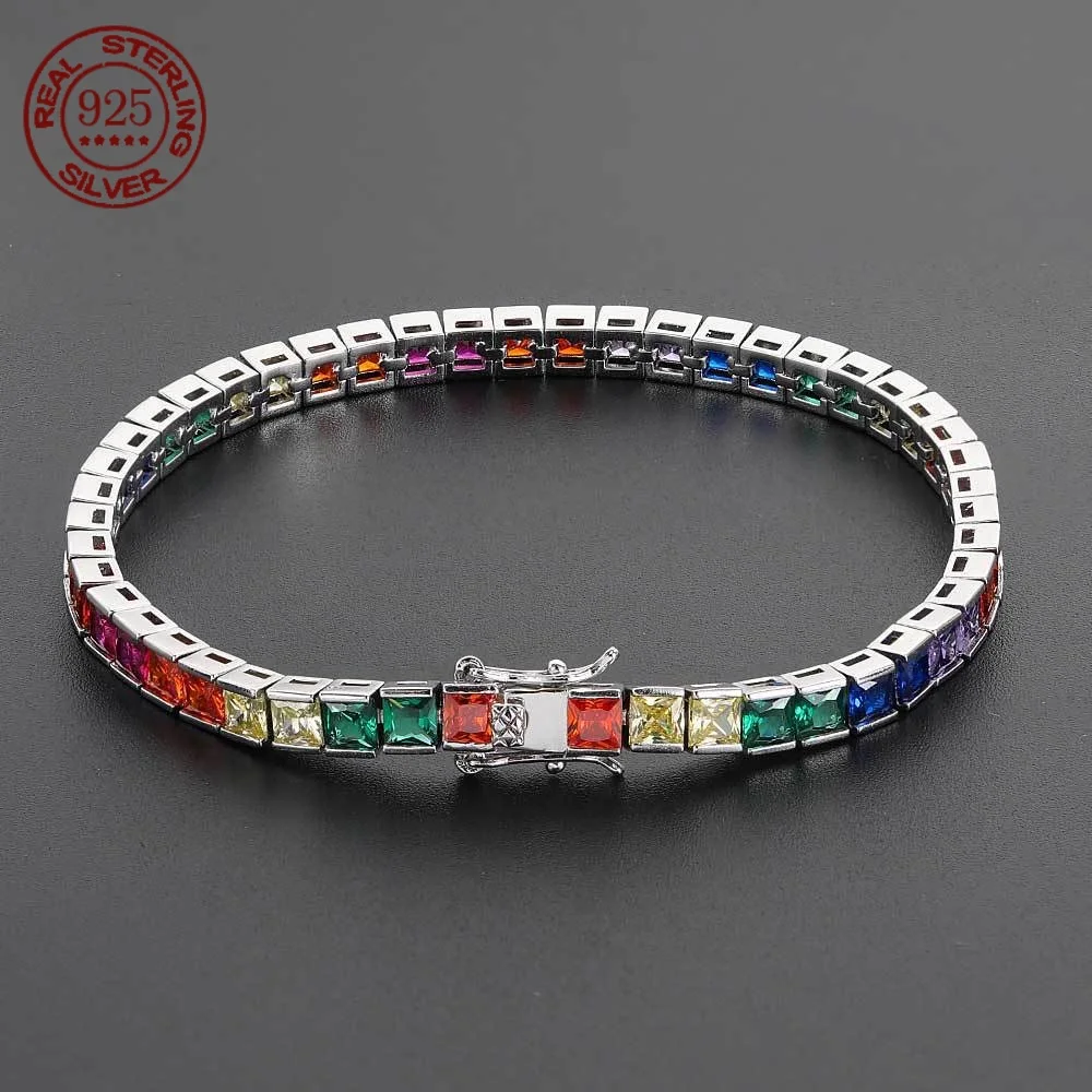 

European and American simple hip hop 4mm color tennis chain 925 inset color zirconium sparkling fashion bracelet jewelry