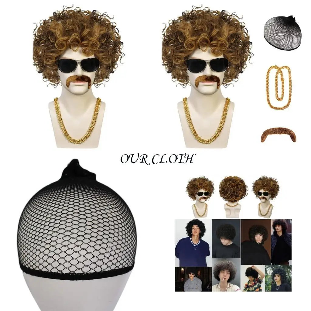 

Hippie Costume Accessories 60s 70s 80s Costume Accessory Fake Gold Chain Necklace Fake Beard Hippie Sunglasses Wigs Y1AC