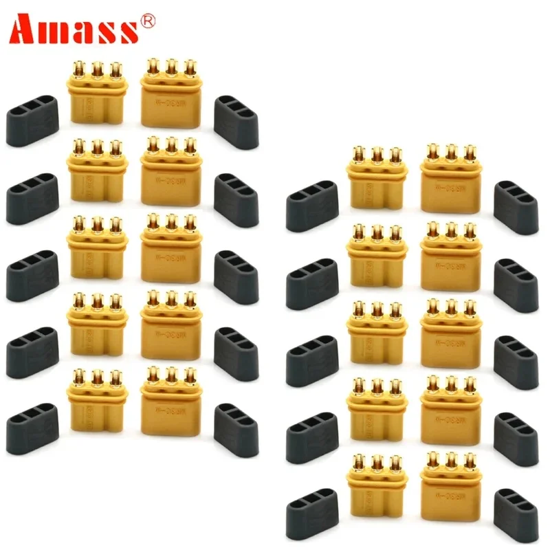 10Pair AMASS MR30 Male Female Plug Connector with Sheath for FPV RC Lipo Battery Connecting ESC and Motors Multicopter Airplane