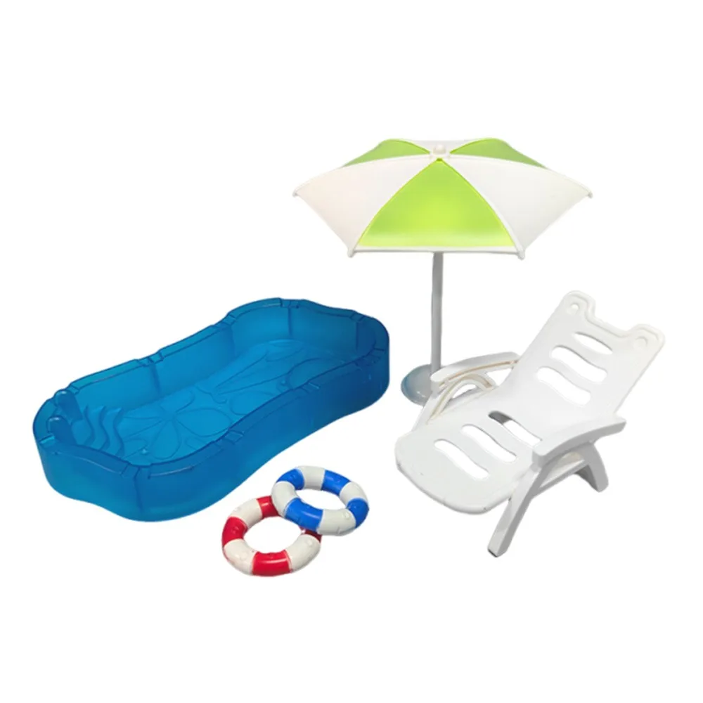 

Multicolor Dollhouse Pool Scene Plastic Swimming Ring Miniature Beach Bench Beach Umbrella Photo Props Doll Swimming Pool Toy