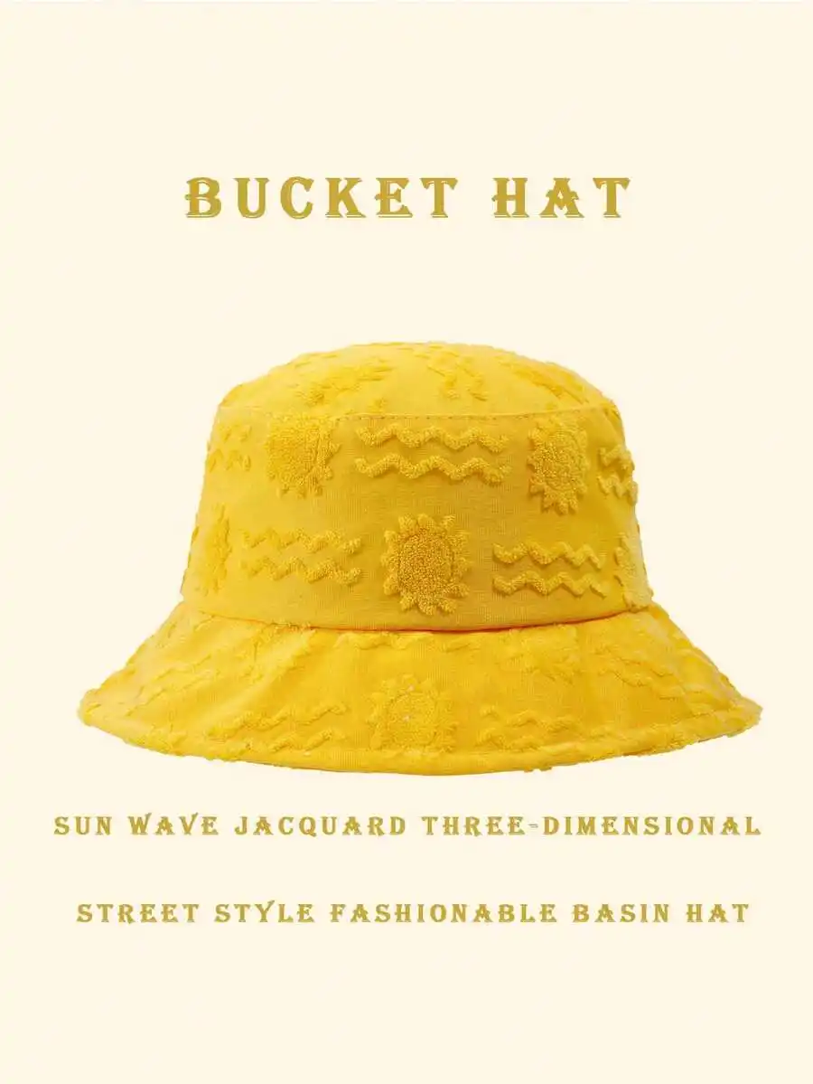 1pc Polyester Casual Street Style Sun Wave Pattern Bucket Hat, Suitable For Spring, Summer, Autumn And Winter