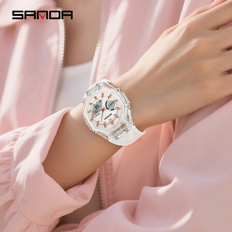 SANDA 6283 ساعات كوارتز إلكترونية عصرية للرجل عرض مزدوج للطلاب ساعة منبه مضيئة مقاومة للصدمات ساعة رقمية رياضية #5