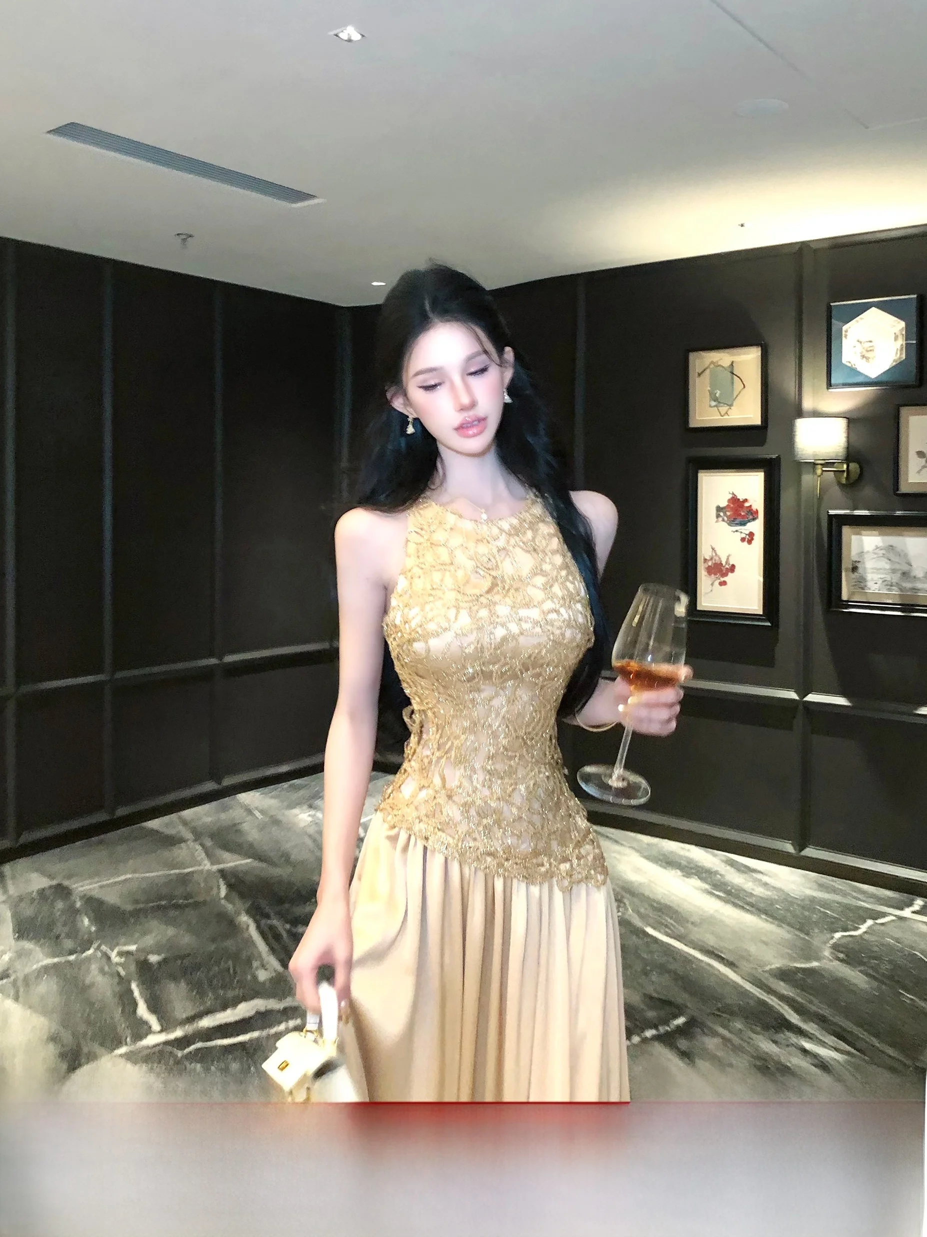 

Весенняя новинка: Женское кружевное платье с вырезом, длинное, сексуальное, А-силуэт, из мягкой ткани, без эластана