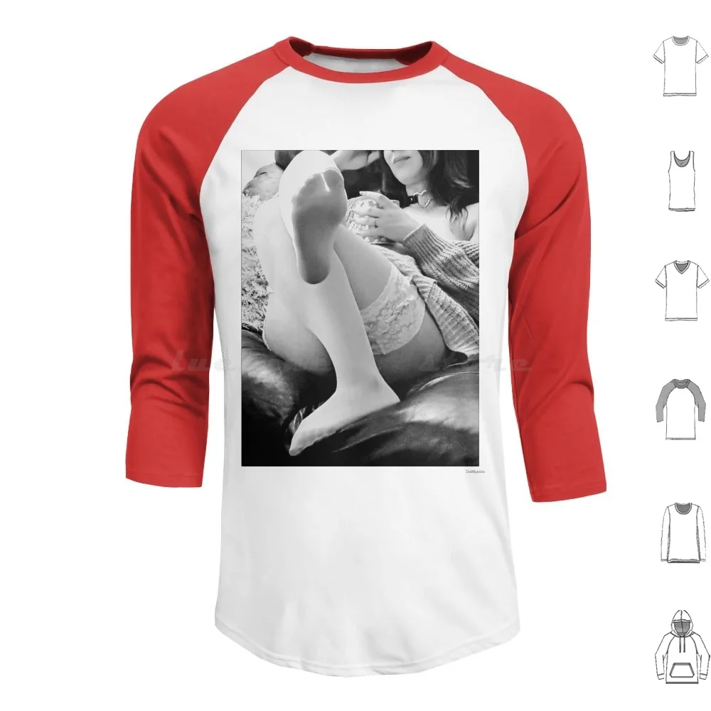 Morning Coffee Hoodie Cotton Long Sleeve Girl Black And White Coffee Lingerie Woman Feet Fetish Sexy Stockings