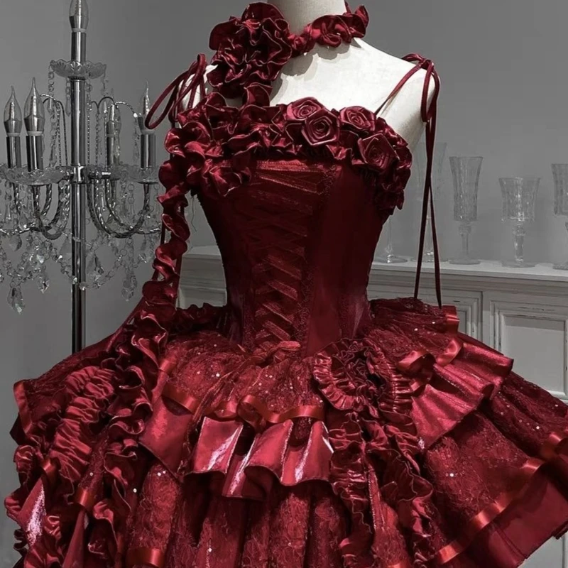 فستان على الطراز الفيكتوري لوليتا الحلو للنساء على الطراز القوطي Y2k الكشكشة زهرة الورد فساتين الأميرة النحيفة على الموضة اليابانية فستان قصير للحفلات