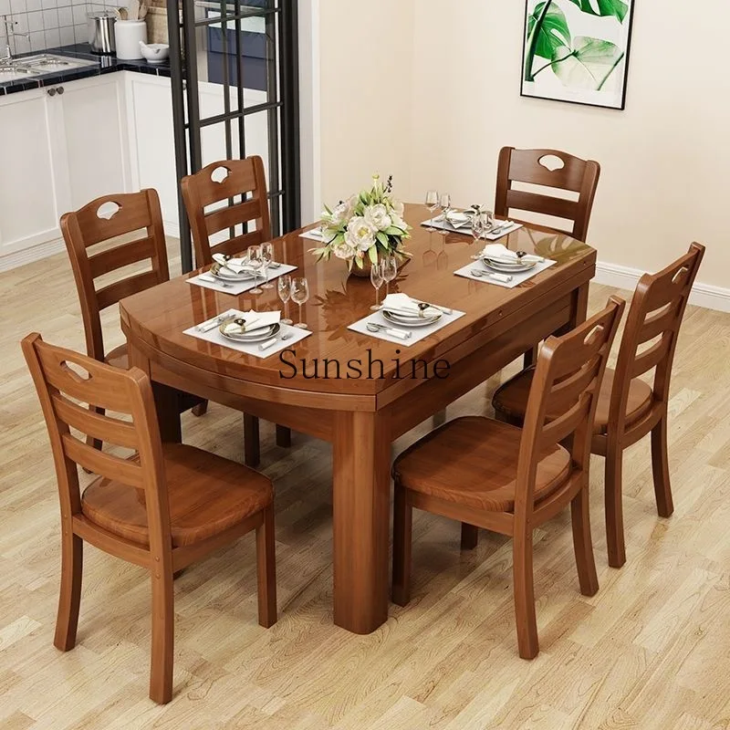 

All solid wood dining table and chair combination retractable dual-purpose modern Chinese simple small apartment, household