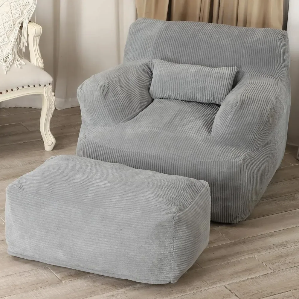 

Bag Sofa Chair with Ottoman, Comfy Floor Couch, Oversized Reading Chair for Bedroom, Dorm Room, Living Room, Light Gray